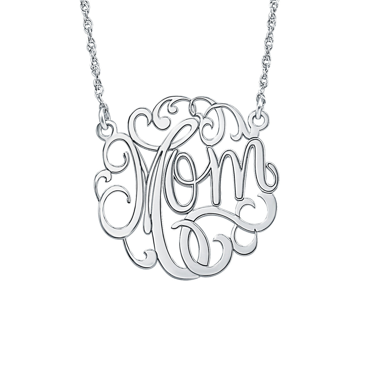 14k White Gold Classic Mom Necklace
