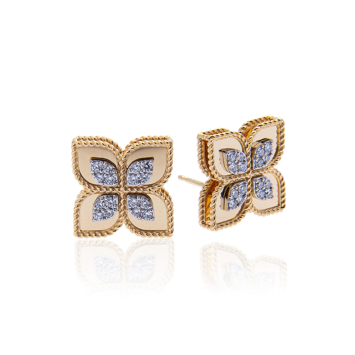 Roberto Coin Princess Flower 18K Yellow Gold Diamond Earrings