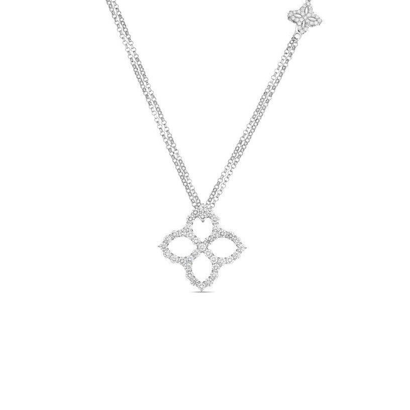 Roberto Coin Princess Flower 18K White Gold Diamond Flower Outline Necklace