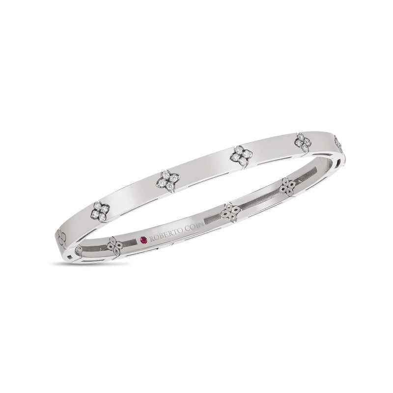 Roberto Coin Love in Verona 18K White Gold Bangle with Diamond Accents