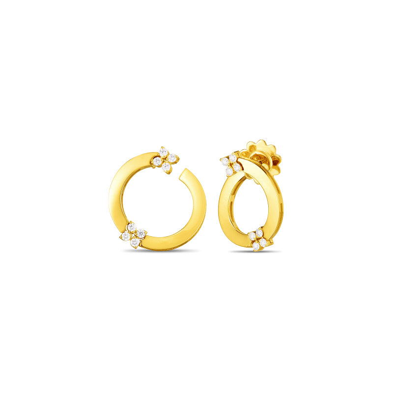Roberto Coin Love in Verona 18K Yellow Gold Double Diamond Flower Circle Hoop Earrings