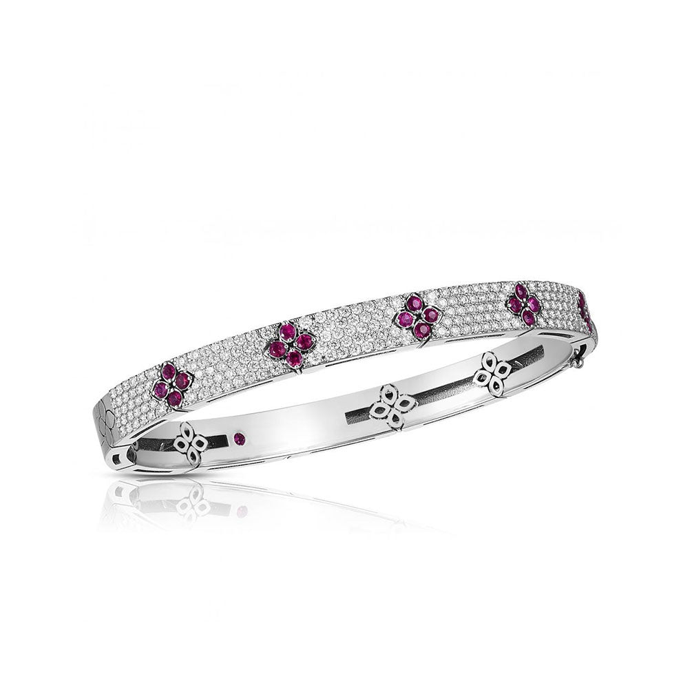 Roberto Coin Love in Verona 18K White Gold Diamond and Ruby Bangle