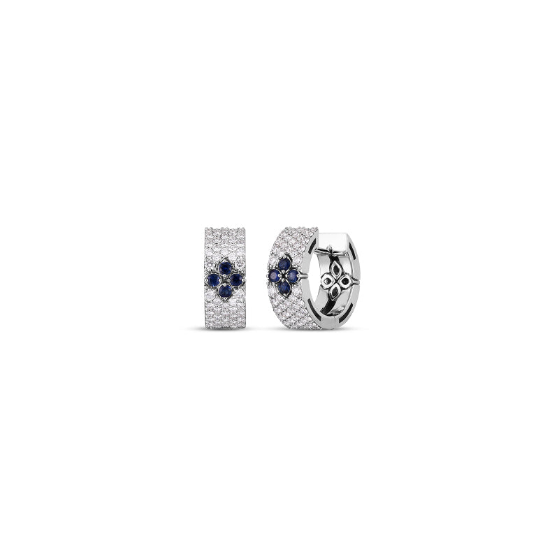 Roberto Coin Love in Verona 18K White Gold Wide Sapphire and Diamond Hoop Earrings