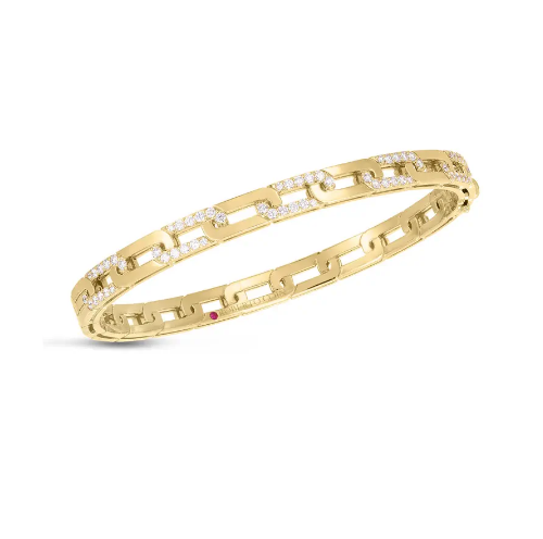 Roberto Coin Navarra Yellow Gold Slim Bangle with Diamonds