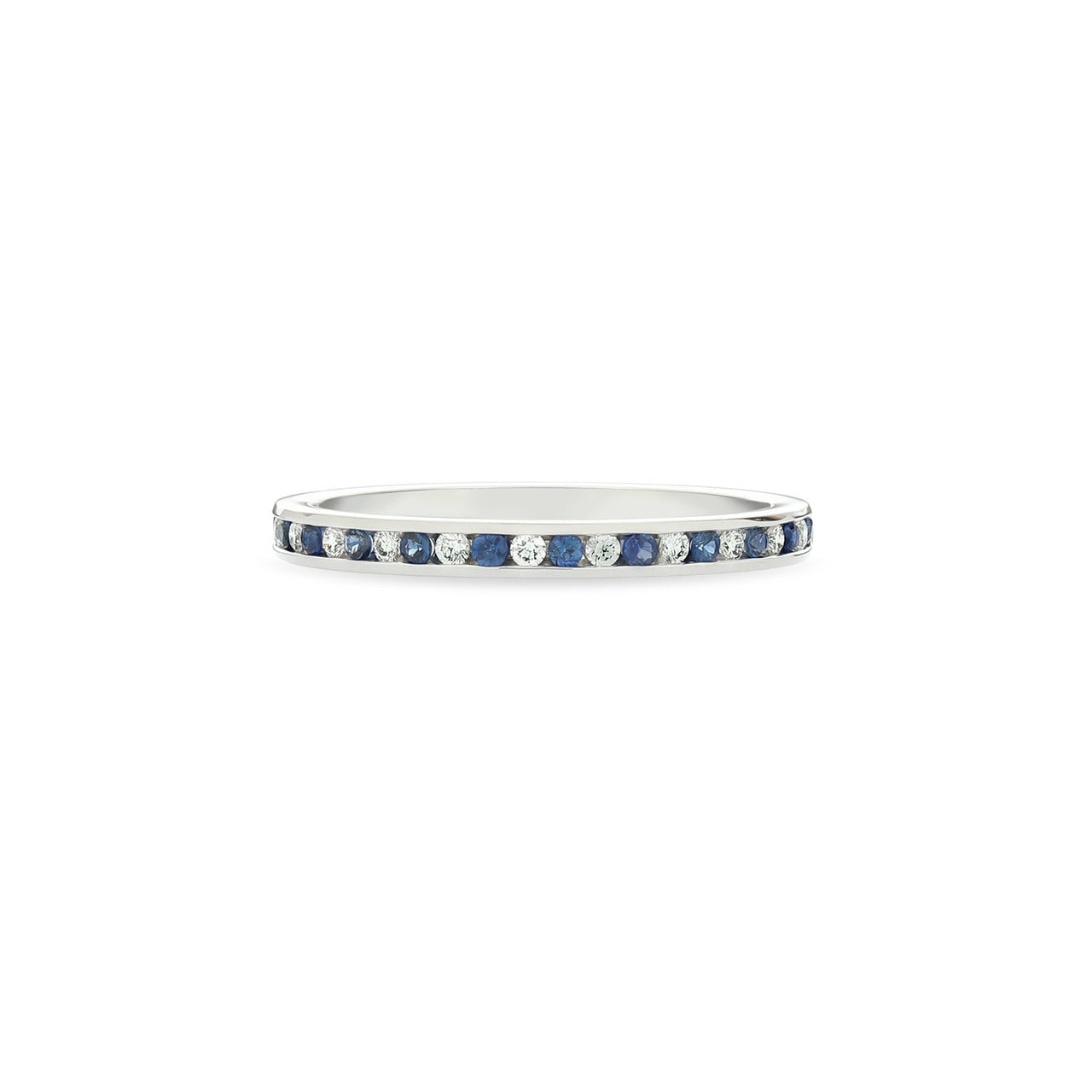 Fink's 18K White Gold Channel Set Sapphire and Diamond Wedding Band