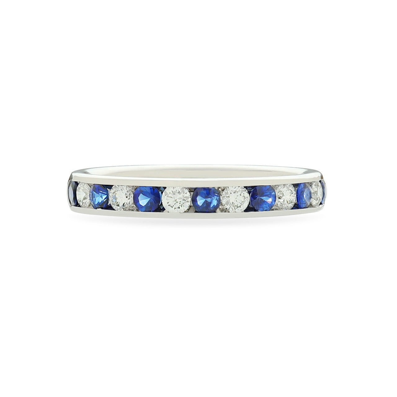 Fink's 18K White Gold Channel Set Diamond and Sapphire Wedding Band