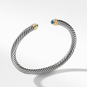 Cable Classic Bracelet with Blue Topaz and Gold, Size Small