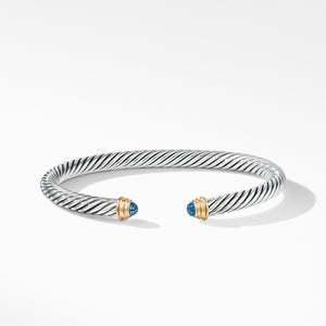 Cable Classic Bracelet with Blue Topaz and Gold, Size Small