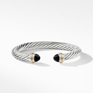 David Yurman Cable Cuff Bracelet with Black Onyx Domes and 14K Yellow Gold