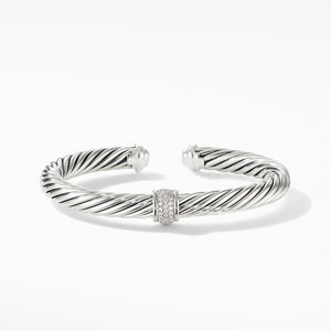 David Yurman Sterling Silver Cable Classic Center Station Bracelet with Diamonds