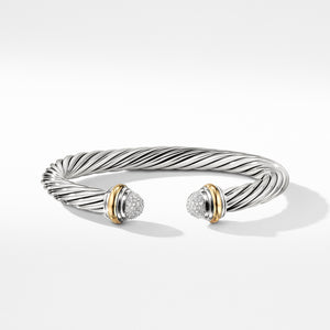 David Yurman Sterling Silver Cable Bracelet with 18k Yellow Gold and Diamonds