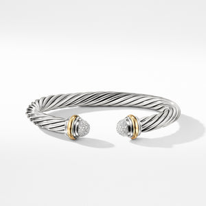 David Yurman Sterling Silver Cable Bracelet with 18k Yellow Gold and Diamonds