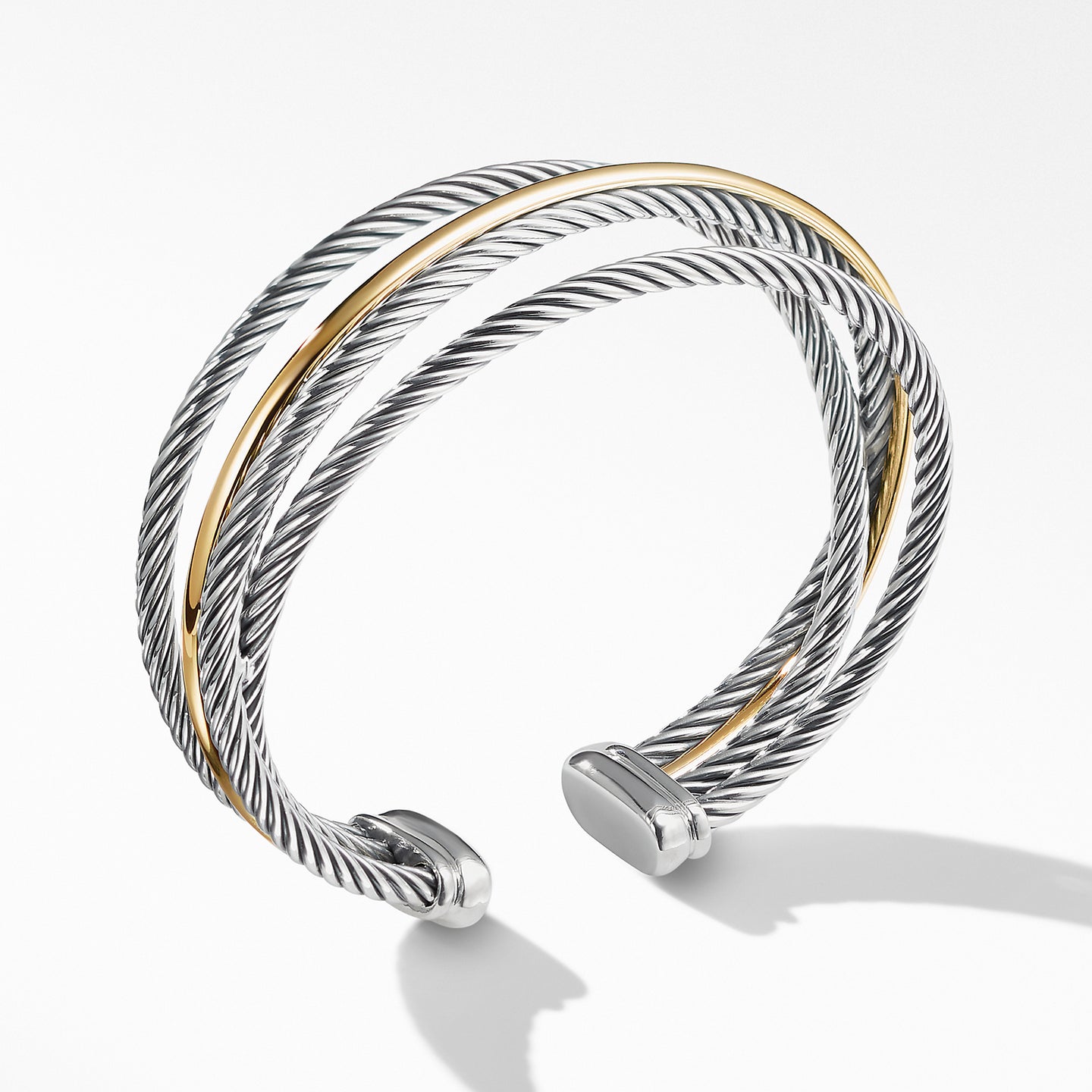 David Yurman Crossover Three Row Cuff in Sterling Silver and 18k Yellow Bonded Gold