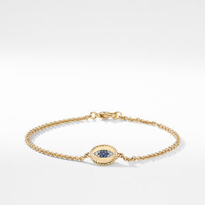 Pave Cable Evil Eye Charm with Blue Sapphire, Diamonds and Black Diamonds in Gold