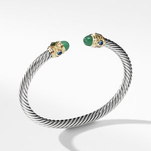 Bracelet with Green Onyx, Chrome Diopside, Hampton Blue Topaz and 14K Gold, Size Medium