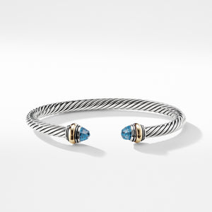 David Yurman Cable Classic Bracelet with Blue Topaz Domes and 14K Yellow Gold