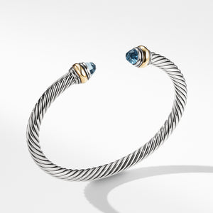 Cable Classic Bracelet with Blue Topaz and Gold, Size Small