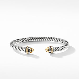 David Yurman Cable Classic Bracelet with 14k Yellow Gold and Sterling Silver Dome, Medium