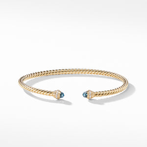 Cable Spira® Bracelet in 18K Gold with Hampton Blue Topaz and Diamonds, 3mm