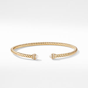 Cable Spira® Bracelet in 18K Gold with Pearl, 3mm, Size Medium
