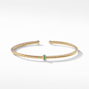 Renaissance Center Station Bracelet with Emerald in 18K Gold, 3mm, Size Medium