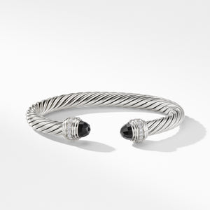 David Yurman Cable Silver Bracelet with Black Onyx and Diamonds