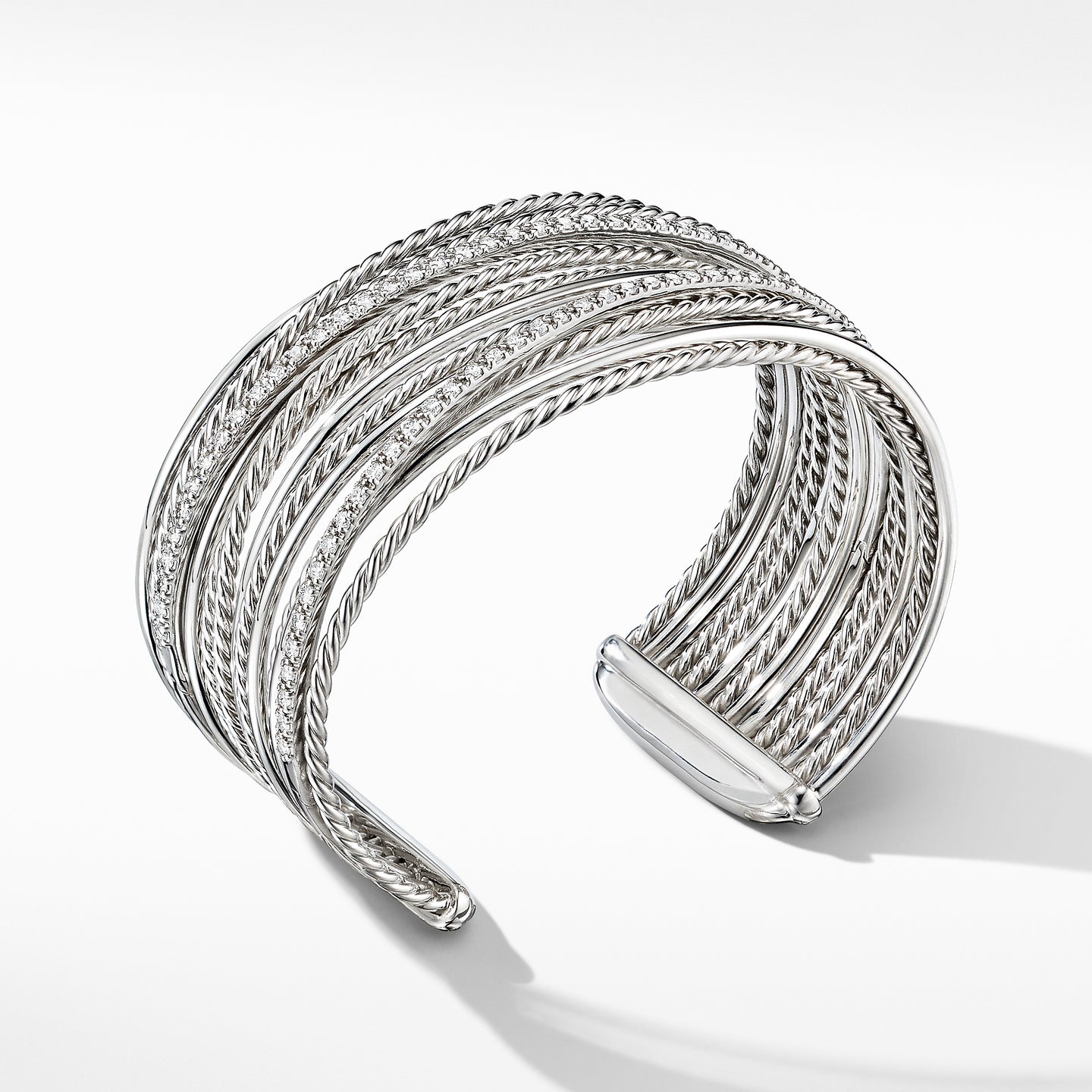 Crossover Cuff Bracelet with Diamonds, Size Medium