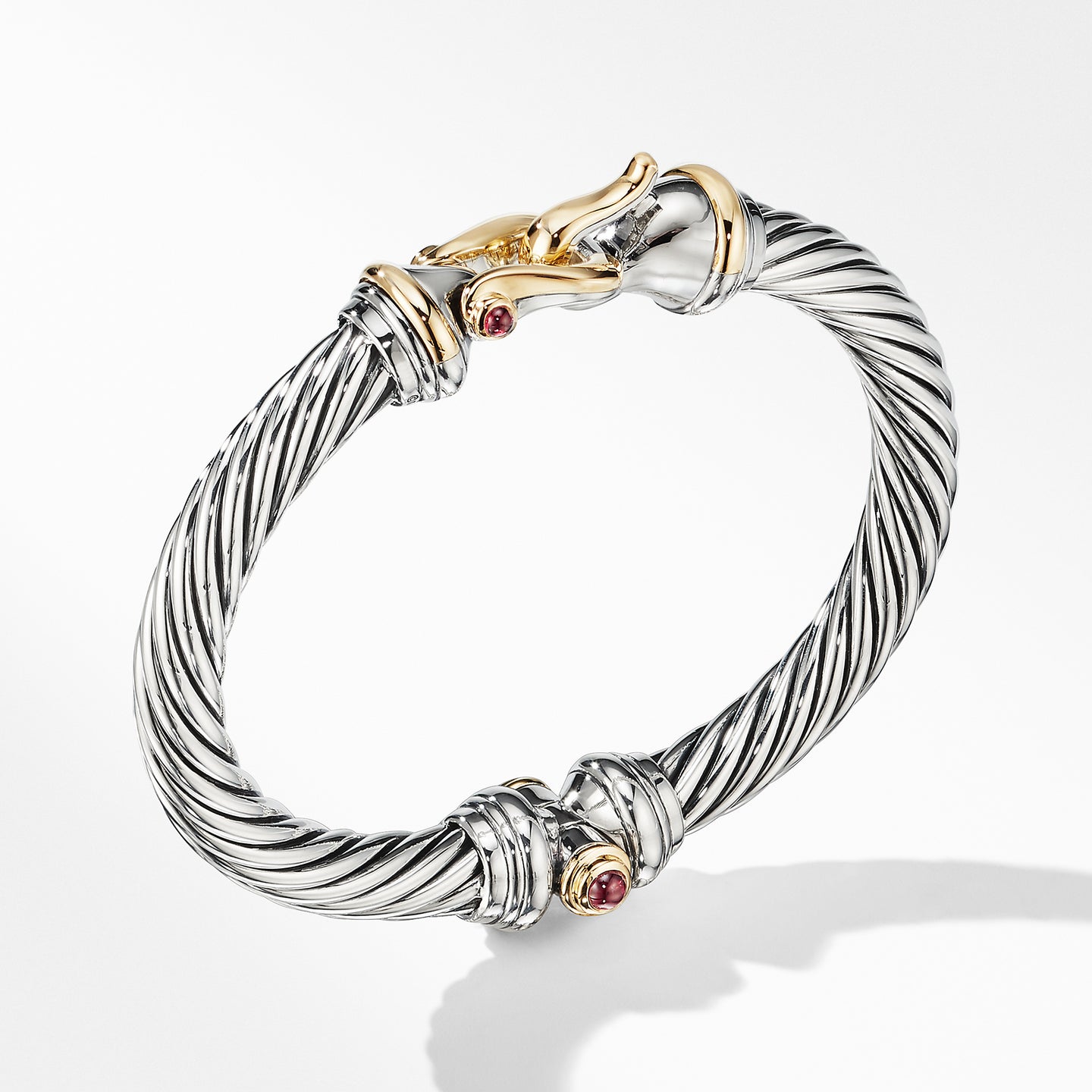 David Yurman Cable Buckle Bracelet with 18K Yellow Gold and Rhodolite Garnet