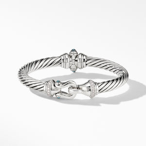 David Yurman Medium Cable Buckle Bracelet with Hampton Blue Topaz and Diamonds