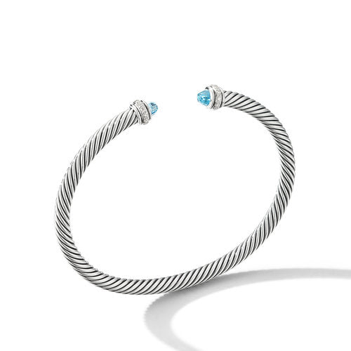 Cable Classic Bracelet with Blue Topaz and Diamonds, Size Small