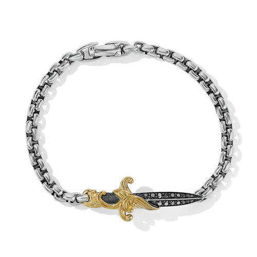 Waves Dagger Bracelet with 18K Yellow Gold and Pavé Black Diamonds, Size Medium