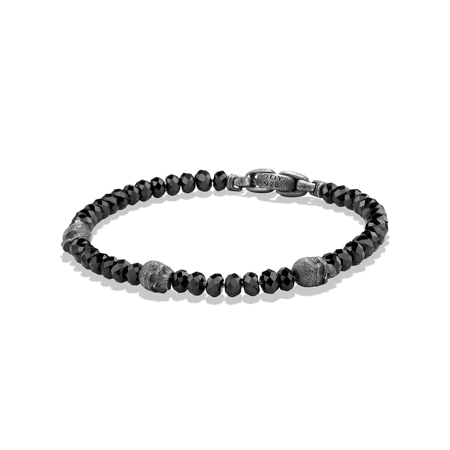 Spiritual Beads Skull Station Bracelet in Black Spinel, Size Medium