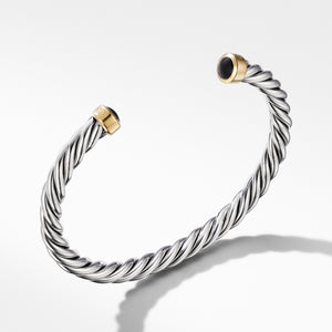 Cable Cuff Bracelet with 18K Yellow Gold and Black Onyx, Size Large