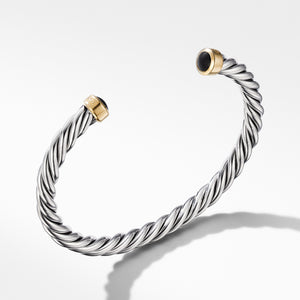 Cable Cuff Bracelet with 18K Yellow Gold and Black Onyx, Size Medium