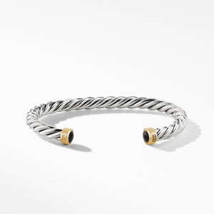 Cable Cuff Bracelet with 18K Yellow Gold and Black Onyx, Size Large