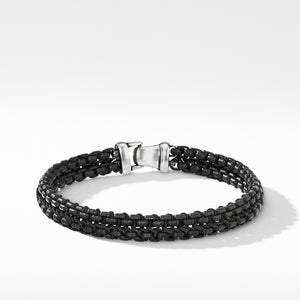 Woven Box Chain Bracelet in Black, Size Large