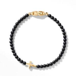 Spiritual Beads Cross Station Bracelet with Black Onyx and 18K Yellow Gold