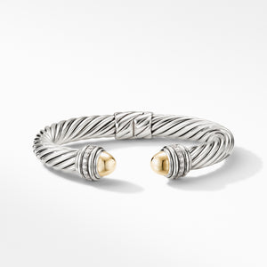 Cable Bracelet with 18K Yellow Gold Domes and Diamonds, Size Large
