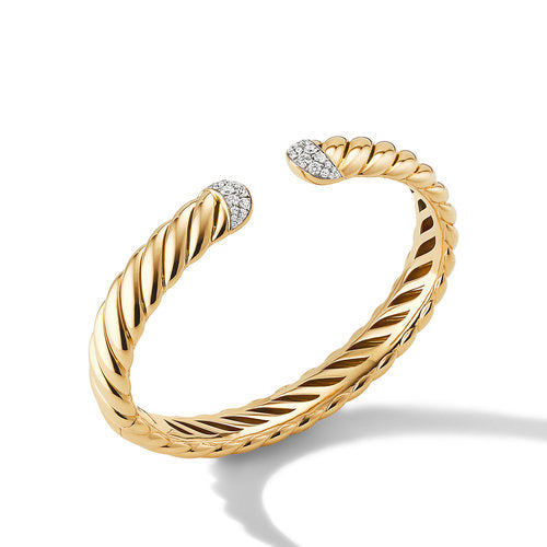 David Yurman Sculpted Cable Cuff Bracelet in 18K Yellow Gold with Diamonds