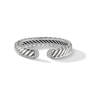 David Yurman Sterling Silver Sculpted Cable Cuff Bracelet with Pavé Diamonds
