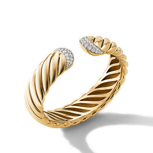 Sculpted Cable Cuff Bracelet in 18K Yellow Gold with Pavé Diamonds