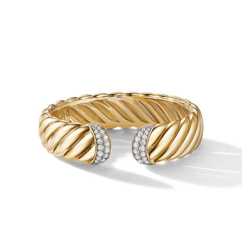 Sculpted Cable Cuff Bracelet in 18K Yellow Gold with Pavé Diamonds