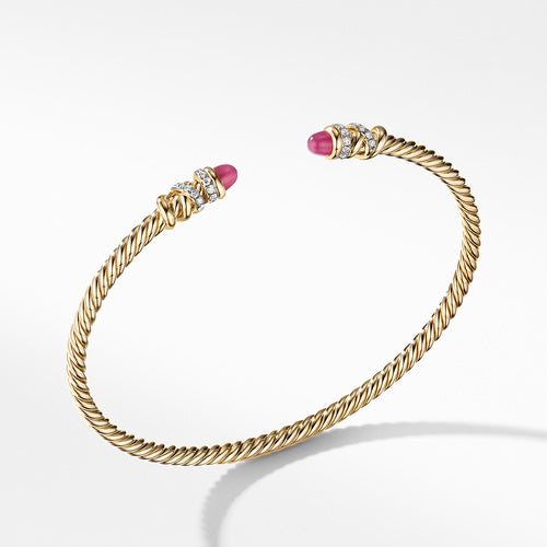 Petite Helena Open Bracelet in 18K Yellow Gold with Rubies and Pavé Diamonds