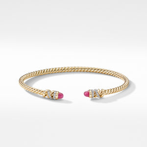 Petite Helena Open Bracelet in 18K Yellow Gold with Rubies and Pavé Diamonds