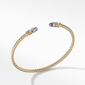 Petite Helena Open Bracelet in 18K Yellow Gold with Tanzanite and Pavé Diamonds