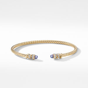 Petite Helena Open Bracelet in 18K Yellow Gold with Tanzanite and Pavé Diamonds