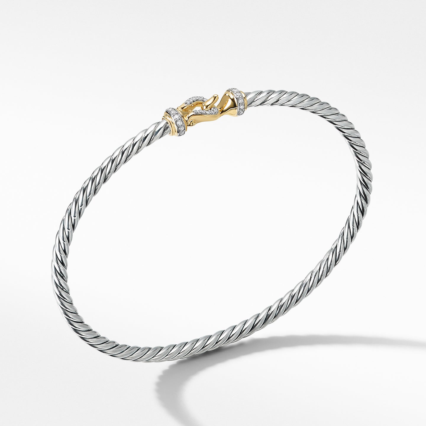 Cable Buckle Bracelet with 18K Yellow Gold and Diamonds, Size Large