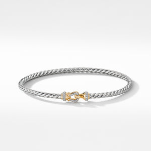 Cable Buckle Bracelet with 18K Yellow Gold and Diamonds, Size Large