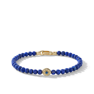 Spiritual Beads Evil Eye Bracelet with Lapis and 14K Yellow Gold, Size Medium
