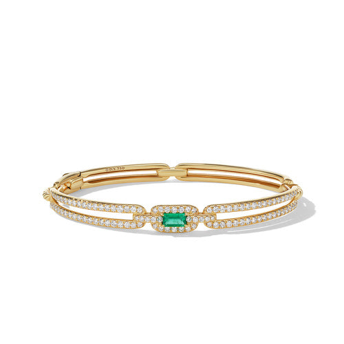 David Yurman Stax Single Link Bracelet in 18K Yellow Gold with Emerald & Pavé Diamonds